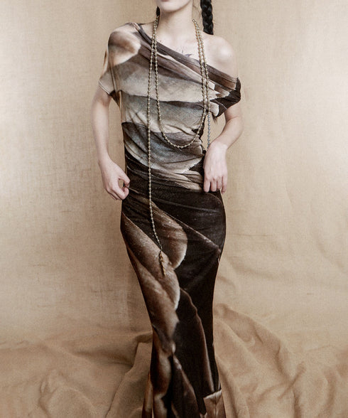 Feather Print Mermaid Dress